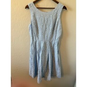 Lands End Embroidered Dress | Size 12 | Blue & White | Classic Summer Style